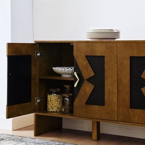 60\" Mid Century Modern Sideboard Buffet Cabinet <b>with</b> <b>Storage</b> Geometric Pattern Adju TV Media <b>Console</b> brand new - Product Image 1