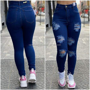 Wholesale Custom Women Elastic Stretch Jeans High Waist Solid Color Trousers Women Pencil <b>Pants</b> Skinny Women Jeans Breathable - Product Image 5