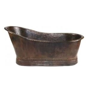 อ่างอาบน้ำทองแดงแบบตั้งพื้น ฐานมีขอบ ดีไซน์ขาตั้งแบบตีขึ้นรูป ขายส่งจากอินเดีย ทองแดงแท้ งานฝีมือ ขัดเงา หรูหรา - Product Image 5