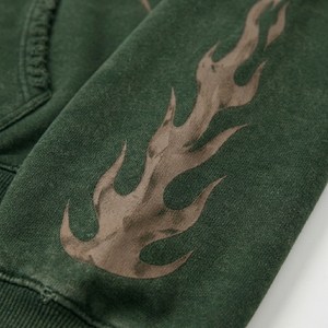Sudadera con capucha verde desgastada con cremallera para hombre, estilo oversize, gráfico, de forro polar, informal, personalizada, a la moda - Product Image 4
