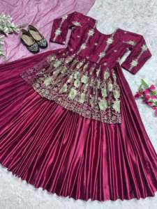 Conjunto de Vestido Anarkali Indio Listo para Usar con Dupatta, Seda, Algodón, Terciopelo, Bordado con Lentejuelas, Costura Completa a Mano, Anti-Pilling - Product Image 5