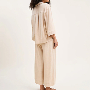 Pima Cotton Pajama Set Long Sleeve Women's <strong>Pyjamas</strong> Sustaianble <strong>Button</strong> <strong>up</strong> Sleep Shirt and Pant Organic Interlock Womens Sleepwear - Product Image 4