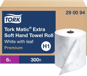 Rouleau de serviettes pour les mains Tork Matic Extra Soft H1, blanc avec feuille bleue, Premium 2 plis, 300 pieds/rouleau, 6 rouleaux/boîte (290094) - Product Image 1