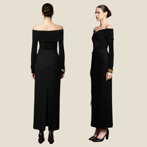 Elaborado con tela flexible de punto brillante, el top de punto GWEN ofrece un aspecto elegante con hombros descubiertos y detalles modernos - Product Image 2