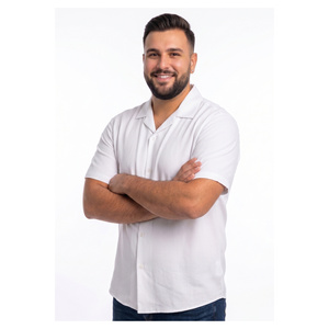Chemise d'été basique en viscose naturelle blanche respirante grande taille pour homme à manches courtes coupe ample col montant boutonnée décontractée - Product Image 1