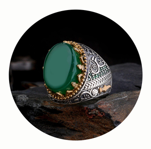 New Arrival High Quality Turkish Luxury <b>Mens</b> Wedding <b>Ring</b> 925 Sterling <b>Silver</b> Yemen Aqeeq Stone Classic Wholesale Jewelry Turkey - Product Image 1