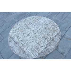 Alfombra Vintage, Alfombra Turca de 4.9x4.9 pies, Alfombra de Lana con Diseño Floral Gris - Product Image 3