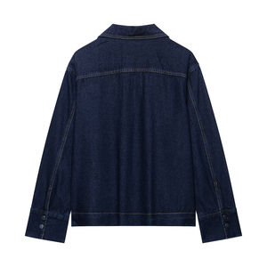 แจ็กเก็ตยีนส์ทรงหลวมสำหรับผู้หญิงเสื้อโค้ทยีนส์สีฟ้าแบบลำลองทรงสตรีทไซส์ใหญ่พิเศษมีกระดุมแขนยาว - Product Image 2