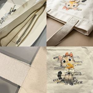 Sac fourre-tout en toile de coton premium 300 GSM pour femmes, design tendance, grande capacité, couleur unie avec fermeture ouverte - Product Image 3