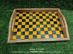 Bandeja Rectangular Grande para Servir con Incrustaciones de Resina y Hueso Elegante Bandeja Decorativa de Madera Postres Aperitivos Elegante Exhibición de Mesa - Product Image 2