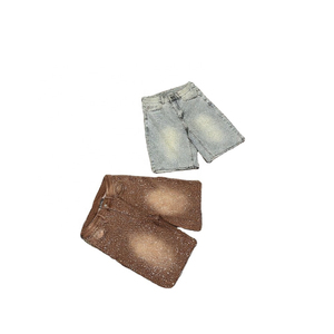 Shorts Vaqueros Rectos de Verano Transpirables con Bordado, Personalizados para Hombre, Estilo Urbano, con Botones, Lavado Oscuro - Product Image 2