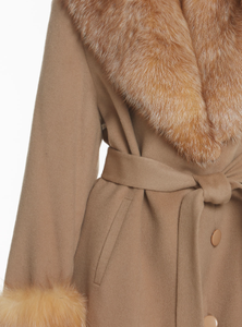Crystal Dyed Faux Fur <strong>Wool</strong> Coat Women Faux Fur Collar Cuffs Winter Luxury <strong>Wrap</strong> Belted Overcoat with Side Pockets Manufacturer - Product Image 4