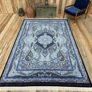 Alfombra Turca Vintage, Alfombra Grande de 6.3x9.9 pies, Alfombra Floral Azul y Negra - Product Image 1