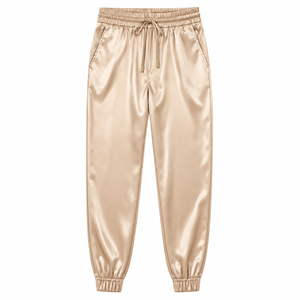 Pantalon de jogging en satin pour femme, taille haute élastique avec cordon de serrage, jambe fuselée, décontracté, loungewear, streetwear, brillant, été, ODM - Product Image 1