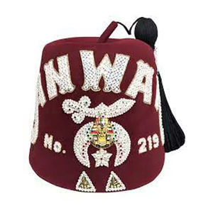 หมวกมาโซนิคทรงอิสระประดับพลอยเทียมเบอร์กันดีสามเส้น - Product Image 4