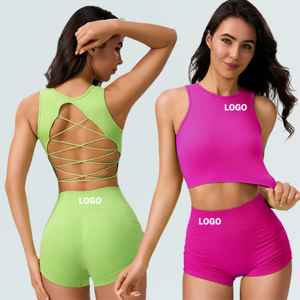 Pantalones cortos de Yoga para Fitness de tres cuartos, pantalones cortos de gimnasio de nailon mate alto, Conjunto de sujetador sólido sin costuras para levantamiento de cadera, transpirable - Product Image 1