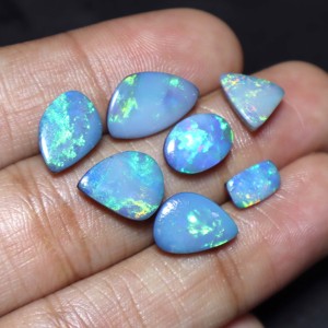 Australian Opal Doublet Cabochon Smooth Cut Blue <b>Fire</b> Opal <b>7</b>-Piece Natural Bead Silver Gemstone Jewelry Loose Gemstones - Product Image 2