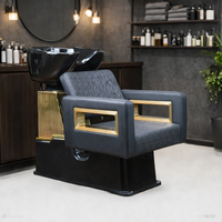 Chaise de lavage de cheveux de luxe pour salon, avec bac en céramique, design ergonomique inclinable, équipement de beauté professionnel