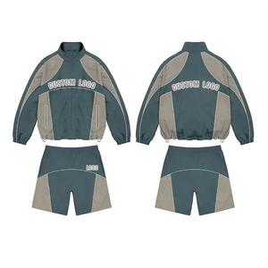 Ensemble deux pièces coupe-vent en nylon avec logo personnalisé pour hommes survêtement coupe-vent vestes et shorts à fermeture éclair pour hommes - Product Image 6