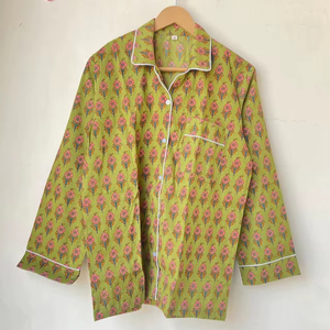 Conjuntos de pijamas florales verdes, ropa bohemia de algodón puro para mujer, conjuntos de pijama con estampado Floral, ropa de dormir cómoda, ropa de dormir suave, regalo para ella - Product Image 2