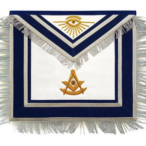 Tablier maçonnique carré brodé, insignes de franc-maçon avec bordure orange et bleue et sangle réglable - Product Image 5