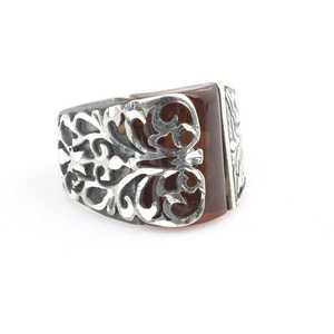 Anillo de Plata de Ley 925 para Hombre, Color Negro, con Forma de Planta, Bisel Rectangular con Piedra de Ámbar Prensada, Diseño de Mano, Talla Única, Regalo - Product Image 2