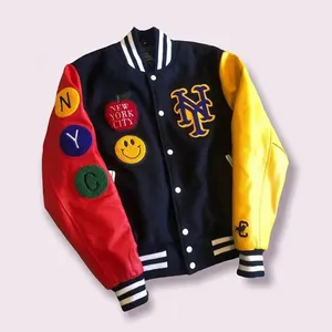 Veste de baseball personnalisée style universitaire en laine/cuir pour homme, respirante, coupe-vent, décontractée, pour l'extérieur, avec doublure polaire - Product Image 1