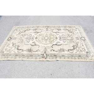 Alfombra de lana Vintage de 5,3x9 pies en clásico marrón Beige patrón geométrico rectángulo diseño de retazos viscosa Material PP respaldo de látex - Product Image 4