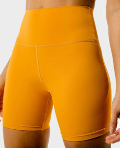 Mallas cortas de entrenamiento de Yoga de nailon a juego con logotipo personalizado, pantalones cortos de motorista de gimnasio sin costuras acanalados para mujer - Product Image 4