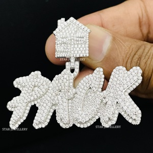 Colgante de Letra Personalizado Unisex de Oro 10K con Baño de Rodio, Diamantes Cultivados en Laboratorio, Estilo Hiphop, Corte Brillante Redondo, Diseño Cristiano Iced Out - Product Image 4