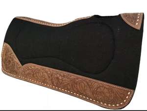 Tapis de selle Western Best Weaver en feutre de laine de cuir 32x32 feutre de cheval en laine mérinos profilée occidentale avec sculpture en cuir - Product Image 3