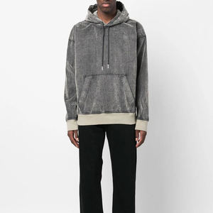 Sudadera con capucha con logotipo personalizado para hombre, sudadera vintage con lavado ácido, sudaderas desgastadas con lavado de piedra de gran tamaño - Product Image 2