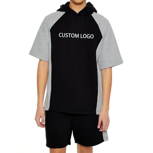 Custom Solid Plus Size Breathable Two Piece Men's Summer Sweatsuit Track Shorts <b>Set</b> High Street Style - Product Image 2