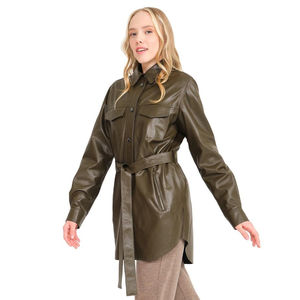 2024 haut de gamme luxe en cuir de mouton véritable veste d'hiver pour femmes respirant Long vélo manteau agneau col tournant en toile - Product Image 1