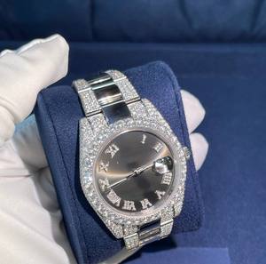 Reloj de pulsera de acero inoxidable VVS Moissanite Diamond de lujo en blanco y negro para hombre, reloj de venta directa de fábrica - Product Image 3