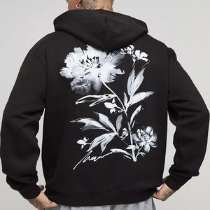 À la mode Design personnalisé noir surdimensionné impression florale sweat à capuche unisexe séchage rapide coton lourd mélangé Streetwear hommes sweats à capuche - Product Image 1