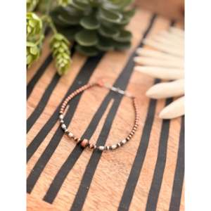 Navajo Strung Graduated Machine Made <b>Bracelet</b> Fine Beaded Design in Copper & Sterling <b>Silver</b> - Product Image 2