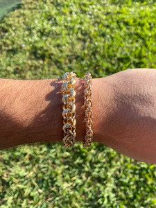 Pulsera de cadena de eslabones chapada en oro rosa de 20K de estilo Vintage para hombre, pulsera de cadena de trigo sólido de 14mm de ancho, joyería de moda, aleación principal - Product Image 2