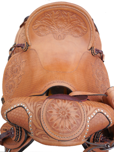 Western Roping Leather Made Smart Horse Saddle With Floral Hand <b>Tooled</b> and Hand <b>Engraved</b> Available in Wood and Fiber Glass Tree - Product Image 4