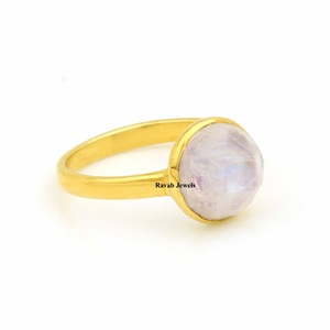 RJR0255 Ladies Trendy 925 Sterling Silver Partywear Handmade Ring 12mm Natural Blue Rainbow Moonstone Gemstone Eternity Veremil - Product Image 1