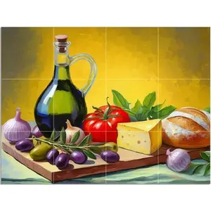 Cocina pared arte Backsplash azulejo Mural Naturaleza muerta con queso aceite de oliva pan ajo-paneles de pared y tableros - Product Image 1