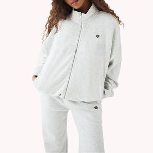 Ensemble survêtement pour femme avec sweat-shirt à fermeture éclair et pantalon de jogging, coupe décontractée, mélange de coton, vêtements de sport deux pièces, vente en gros - Product Image 3