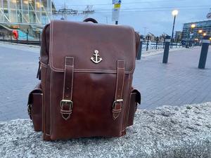 กระเป๋าเป้สะพายหลังสำหรับทั้งชายและหญิงสไตล์วินเทจสีน้ำตาลหนังแท้พร้อมกระดุมปิดทำจากวัสดุโพลีเอสเตอร์ - Product Image 5