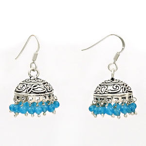 Precio al por mayor de alta calidad, Plata de Ley 925, Topacio Azul Natural, piedras preciosas, aspecto artesanal, pendiente de lujo, joyería Jhumka hecha a mano - Product Image 1