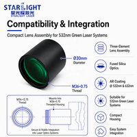 Conjunto de Lentes de Enfoque Multielemento de 532nm, Diámetro de Lente de 30mm, Sílice Fundida para Grabado de Celdas Solares