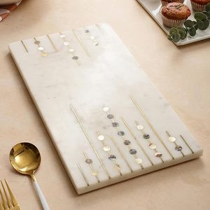 Plateau rectangulaire en marbre de conception classique avec plateau de nourriture de vaisselle de restaurant hautement poli pour l'accent de la maison - Product Image 5