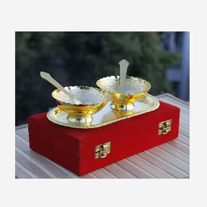 Classic Polished Gold Plated Brass Serving <b>Bowls</b> <b>Set</b> with Tray Spoons in Velvet Box-Eco-Friendly Corporate Gifts - Product Image 4