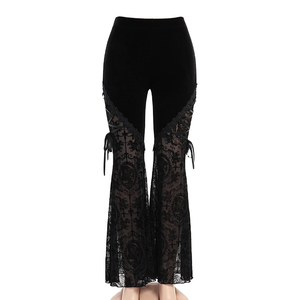 Hot Ladies pantalones góticos encaje Patchwork Flare pantalones mujeres Lolita vendaje Sexy verano negro alta cintura pantalones Punk Grunge moda - Product Image 6