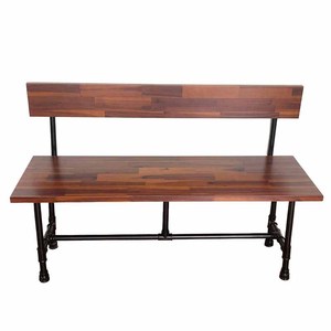 Banc d'extérieur au design industriel GBD019 avec dossier en bois d'acacia et pieds en tube pour terrasse, parc ou jardin - Product Image 2