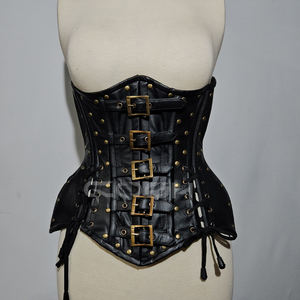 Corsé de cintura premium de piel sintética negra con varillas de acero, tachuelas y correas con hebillas |   Fabricante de Corsés OEM ODM - Product Image 6